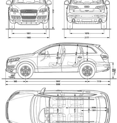 Audi Q7 (2008) - Ауди - чертежи, габариты, рисунки автомобиля