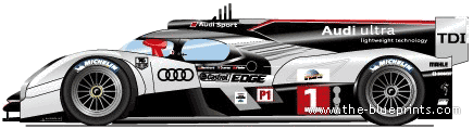 Audi R18 LM (2011) - Ауди - чертежи, габариты, рисунки автомобиля