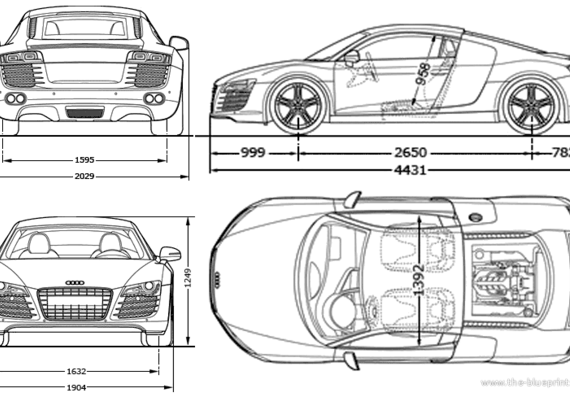 Audi R8 - Ауди - чертежи, габариты, рисунки автомобиля