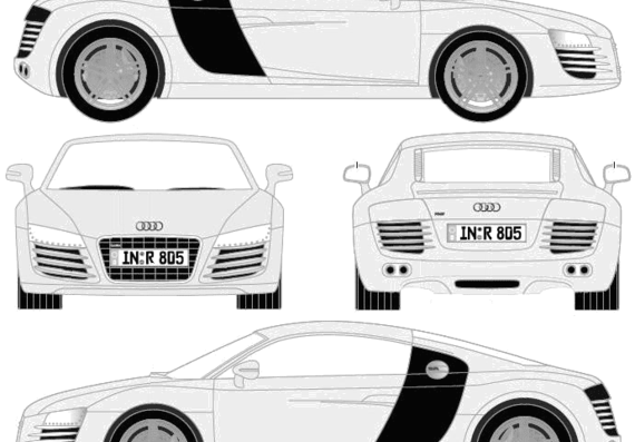 Audi R8 (2009) - Ауди - чертежи, габариты, рисунки автомобиля