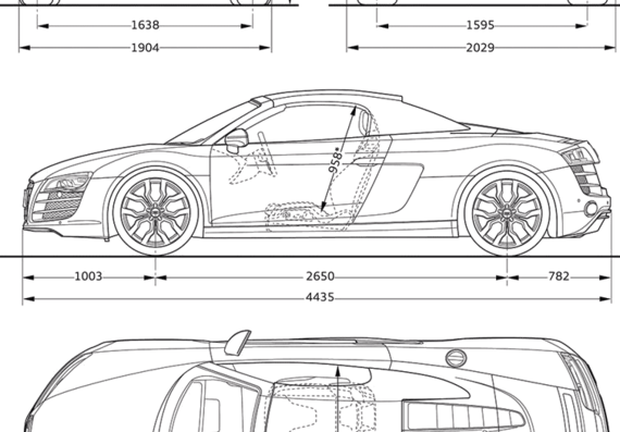 Audi R8 Spyder 5.2 FSI quattro (2011) - Audi - drawings, dimensions, pictures of the car