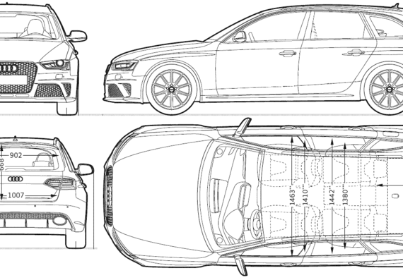 Audi RS4 Avant (2013) - Ауди - чертежи, габариты, рисунки автомобиля