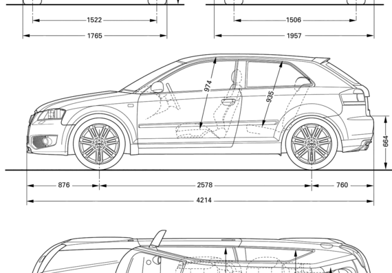 Audi S3 (2008) - Ауди - чертежи, габариты, рисунки автомобиля
