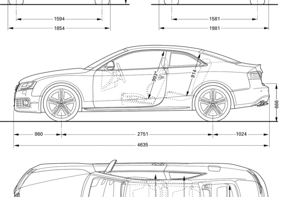 Audi S5 (2008) - Ауди - чертежи, габариты, рисунки автомобиля