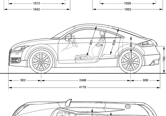Audi TT (2008) - Ауди - чертежи, габариты, рисунки автомобиля