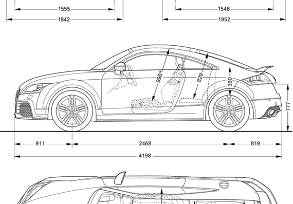Audi TT RS (2010) - Ауди - чертежи, габариты, рисунки автомобиля