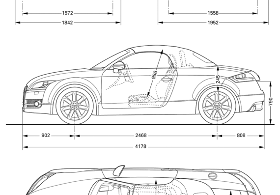Audi TT Roadster (2008) - Ауди - чертежи, габариты, рисунки автомобиля