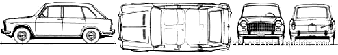 Autobianchi Primula 4-Door (1967) - Автобиначи - чертежи, габариты, рисунки автомобиля