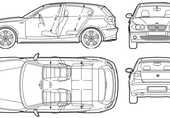 BMW 1-Series 5-Door (E81) - БМВ - чертежи, габариты, рисунки автомобиля