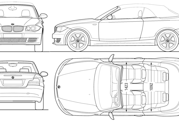 BMW 1-Series Cabrio (E88) (2008) - БМВ - чертежи, габариты, рисунки автомобиля