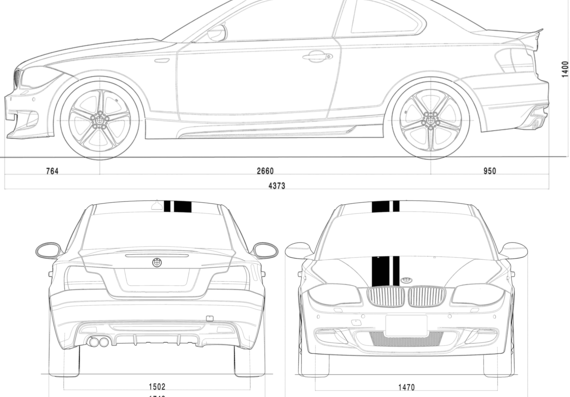 BMW 1-Series tii (E82) (2009) - БМВ - чертежи, габариты, рисунки автомобиля