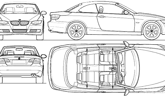 BMW 3-Series Cabrio (E93) (2009) - БМВ - чертежи, габариты, рисунки автомобиля