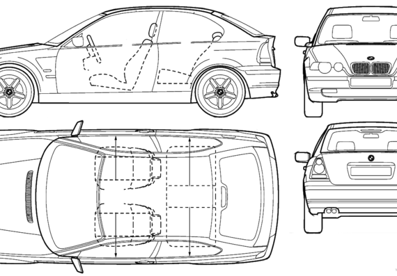 BMW 3-Series Compact (E46) - БМВ - чертежи, габариты, рисунки автомобиля