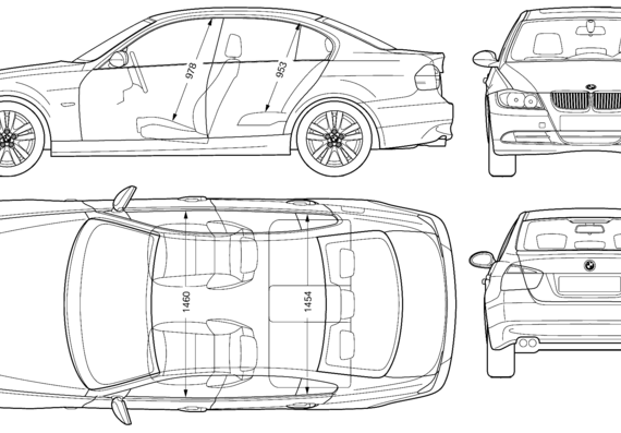 BMW 3-Series (E90) (2006) - БМВ - чертежи, габариты, рисунки автомобиля