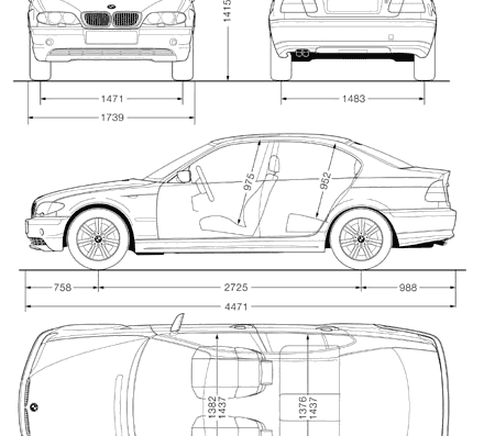 BMW 3-Series Sedan (E46) - БМВ - чертежи, габариты, рисунки автомобиля