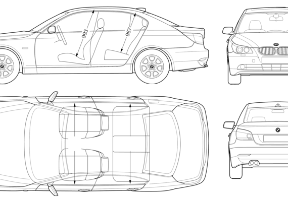 BMW 5-Series Sedan (E60) - БМВ - чертежи, габариты, рисунки автомобиля
