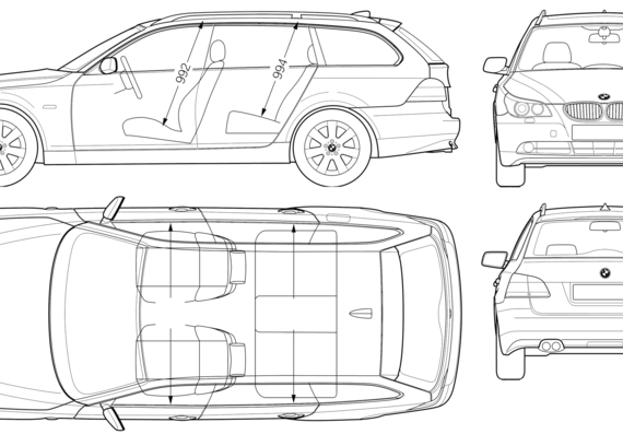 BMW 5-Series Touring (E60) - БМВ - чертежи, габариты, рисунки автомобиля