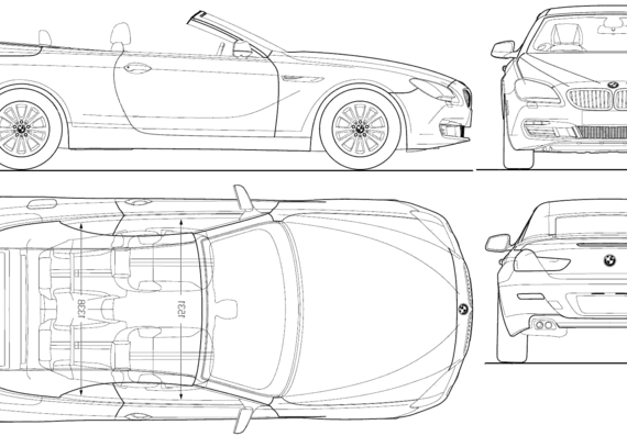 BMW 6-Series Convertible (2011) - БМВ - чертежи, габариты, рисунки автомобиля