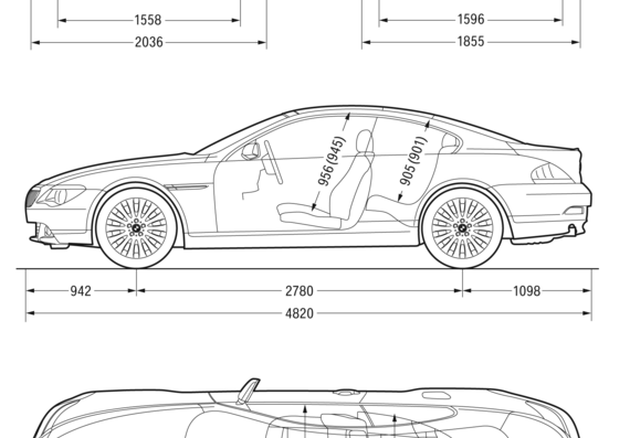 BMW 6-Series Coupe (E63) - БМВ - чертежи, габариты, рисунки автомобиля