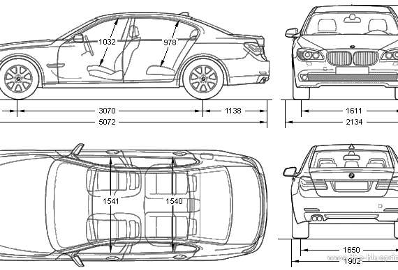 BMW 7-Series (E65) - БМВ - чертежи, габариты, рисунки автомобиля