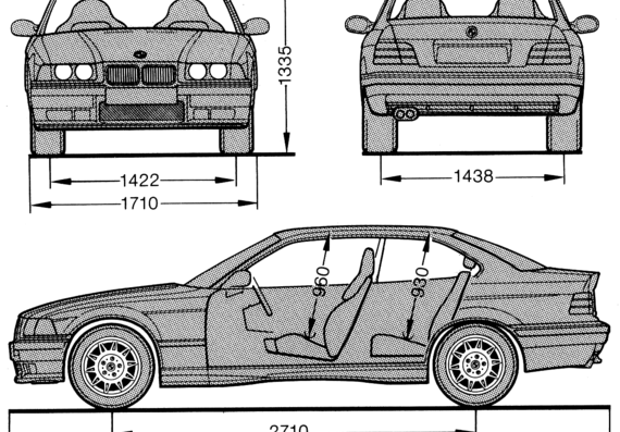 BMW M3 Coupe (E36) - БМВ - чертежи, габариты, рисунки автомобиля