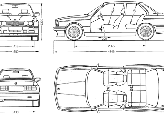 BMW M3 (E30) - БМВ - чертежи, габариты, рисунки автомобиля