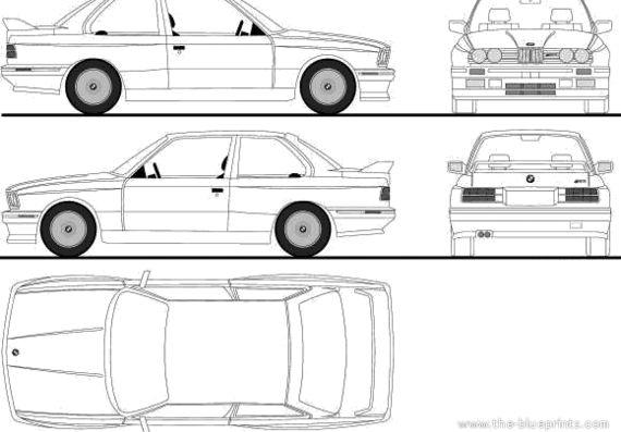 BMW M3 (E30) (1988) - БМВ - чертежи, габариты, рисунки автомобиля