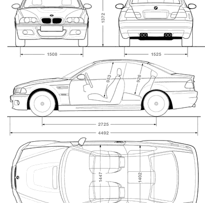 BMW M3 (E46) - БМВ - чертежи, габариты, рисунки автомобиля
