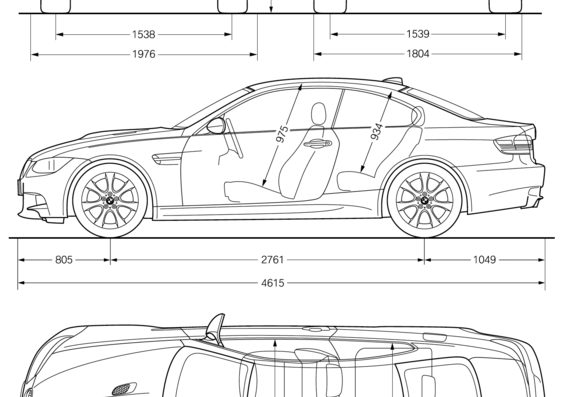 BMW M3 (E92) (2008) - БМВ - чертежи, габариты, рисунки автомобиля