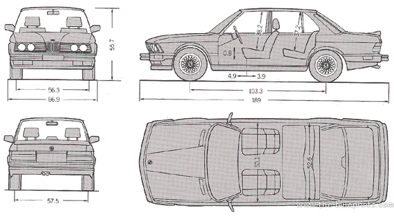 BMW M5 (E12) - БМВ - чертежи, габариты, рисунки автомобиля