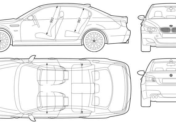 BMW M5 (E60) - БМВ - чертежи, габариты, рисунки автомобиля