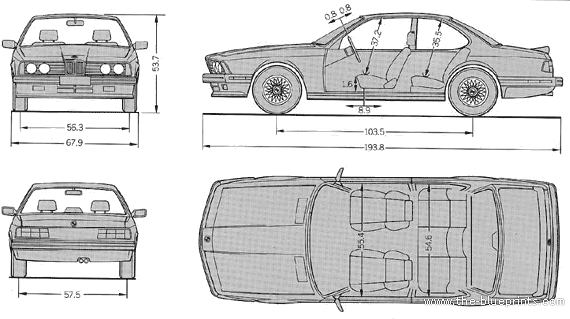 BMW M6 (E24) - БМВ - чертежи, габариты, рисунки автомобиля