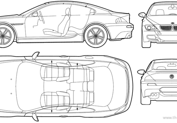 BMW M6 (E63) (2006) - БМВ - чертежи, габариты, рисунки автомобиля