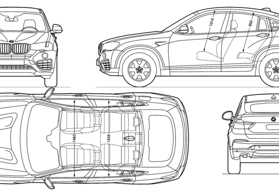 BMW X4 (2014) - БМВ - чертежи, габариты, рисунки автомобиля