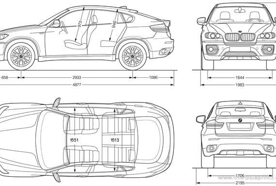 BMW X6 (E71) - БМВ - чертежи, габариты, рисунки автомобиля
