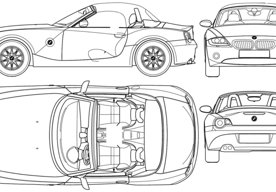 BMW Z4 (E85) (2004) - БМВ - чертежи, габариты, рисунки автомобиля
