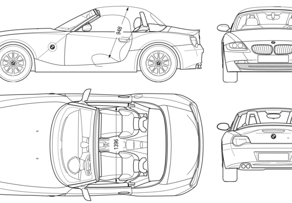 BMW Z4 Roadster (E85) - БМВ - чертежи, габариты, рисунки автомобиля