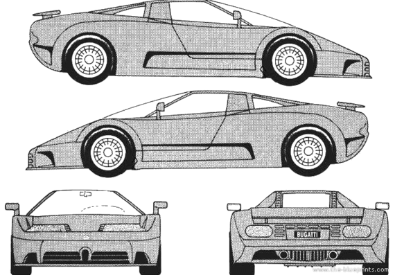 Bugatti EB 110 - Бугатти - чертежи, габариты, рисунки автомобиля