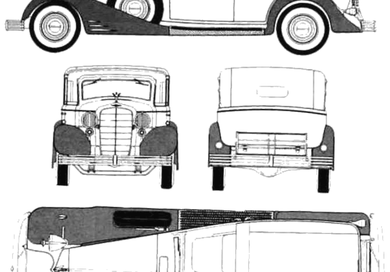 Cadillac V16 Town Car (1933) - Кадиллак - чертежи, габариты, рисунки автомобиля