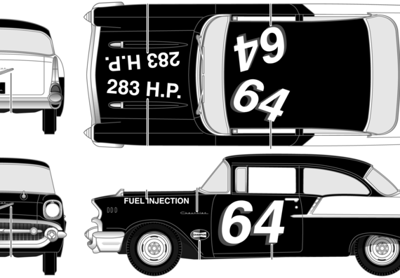 Chevrolet 150 Sedan Black Widow (1957) - Шевроле - чертежи, габариты, рисунки автомобиля