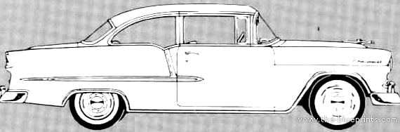 Chevrolet 210 2-Door Sedan (1955) - Шевроле - чертежи, габариты, рисунки автомобиля