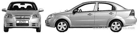Chevrolet Aveo 4-Door (2007) - Шевроле - чертежи, габариты, рисунки автомобиля