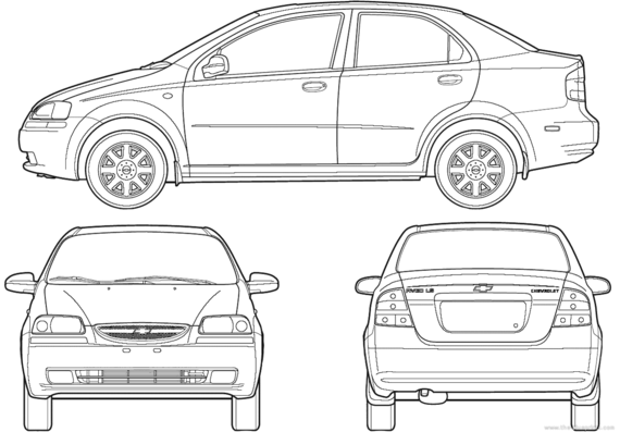 Chevrolet Aveo Sedan (2005) - Шевроле - чертежи, габариты, рисунки автомобиля