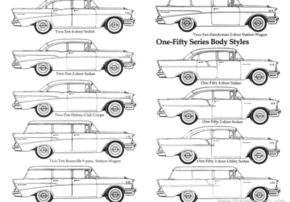 Chevrolet Bel-Air (1957) - Шевроле - чертежи, габариты, рисунки автомобиля