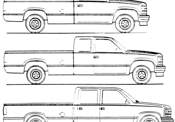 Chevrolet C-K Pick-up (1992) - Шевроле - чертежи, габариты, рисунки автомобиля