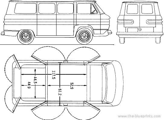 Chevrolet Corvair Greenbrier Van (1965) - Шевроле - чертежи, габариты, рисунки автомобиля