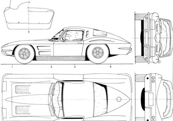Chevrolet Corvette Stingray (1964) - Шевроле - чертежи, габариты, рисунки автомобиля