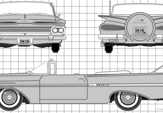 Chevrolet Impala Convertible (1959) - Шевроле - чертежи, габариты, рисунки автомобиля