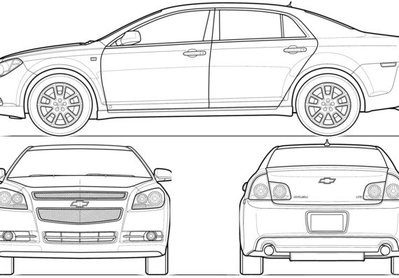 Chevrolet Malibu (2008) - Шевроле - чертежи, габариты, рисунки автомобиля