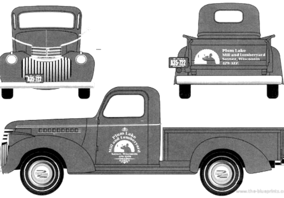 Chevrolet Pick-up (1941) - Шевроле - чертежи, габариты, рисунки автомобиля